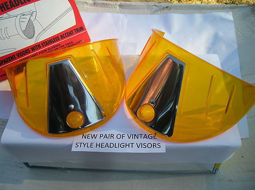 NEW PAIR OF AMBER VINTAGE STYLE HEAD LIGHT VISORS !