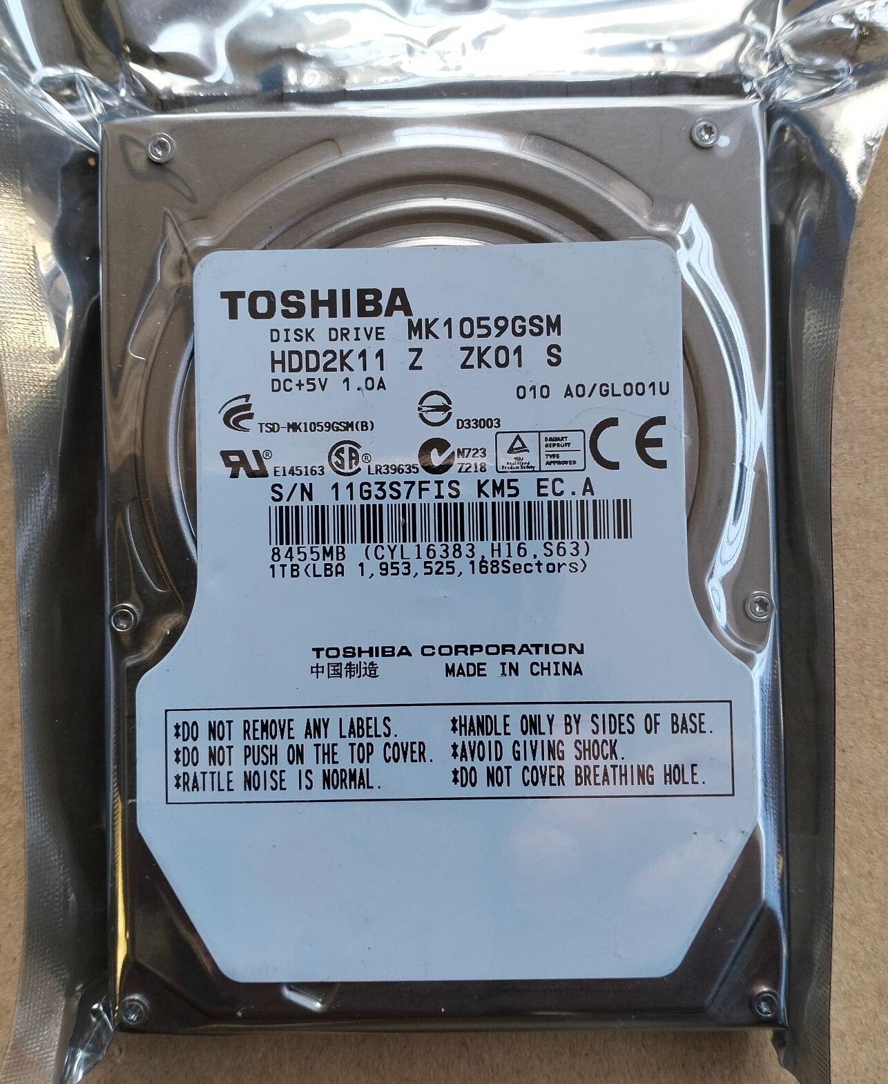 Toshiba 1TB MK1059GSM 8MB SATA 2.5" Laptop HDD Hard Disk Drive 12.5mm