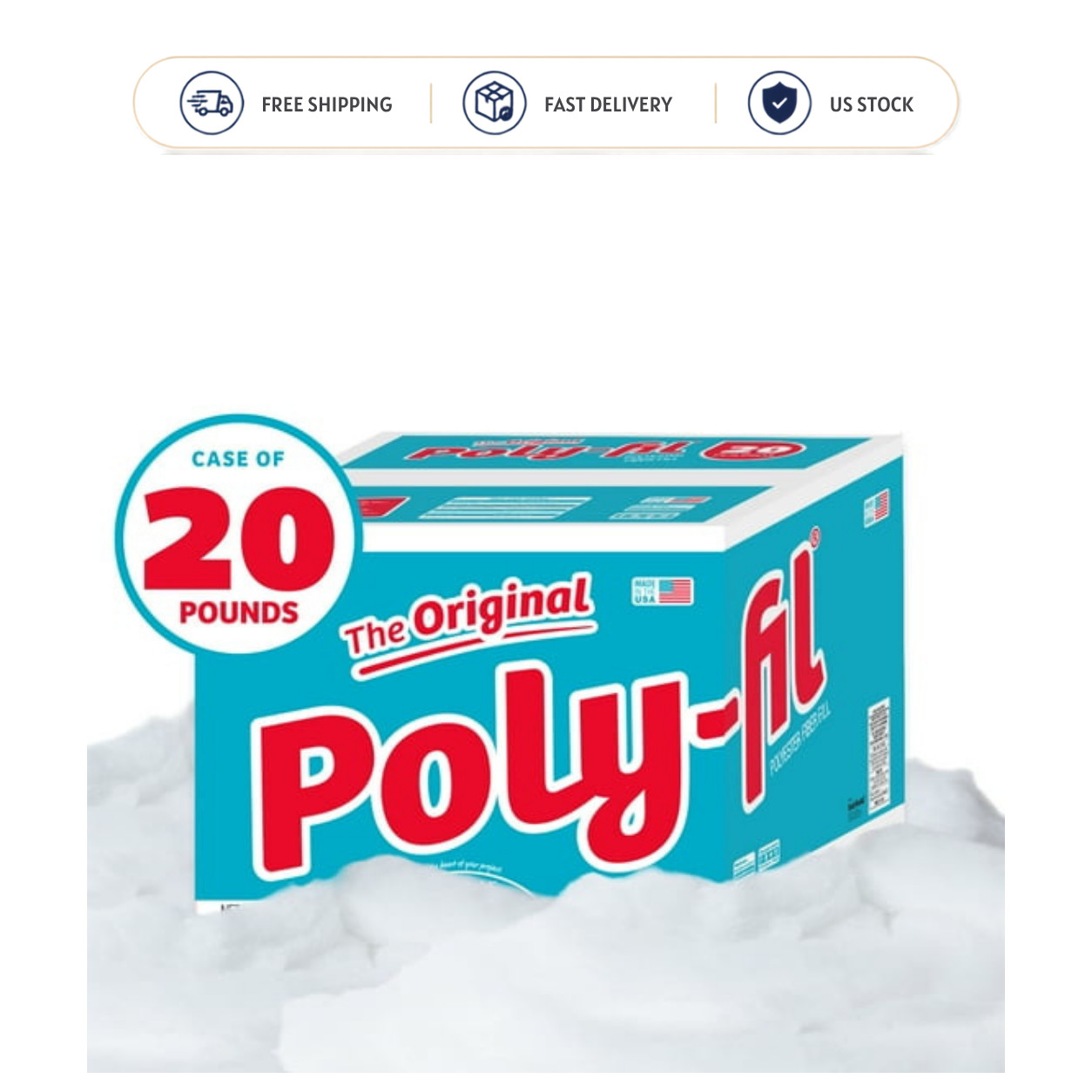 Poly-Fil Polyester Fiber Fill Stuffing 20 lb Box Bulk Craft Pillow Fill