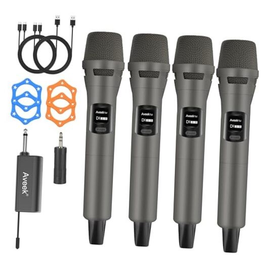 4 Packs Wireless Microphone System, Plug & Play Karaoke Microphone Set Brown