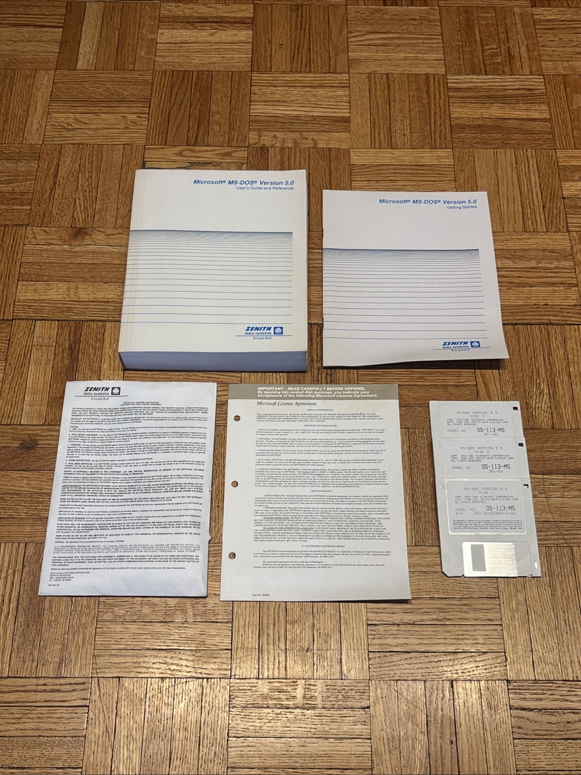 Vintage Zenith Microsoft MS-DOS 5.0 Operating System 3.5 Floppy Disks & Manual