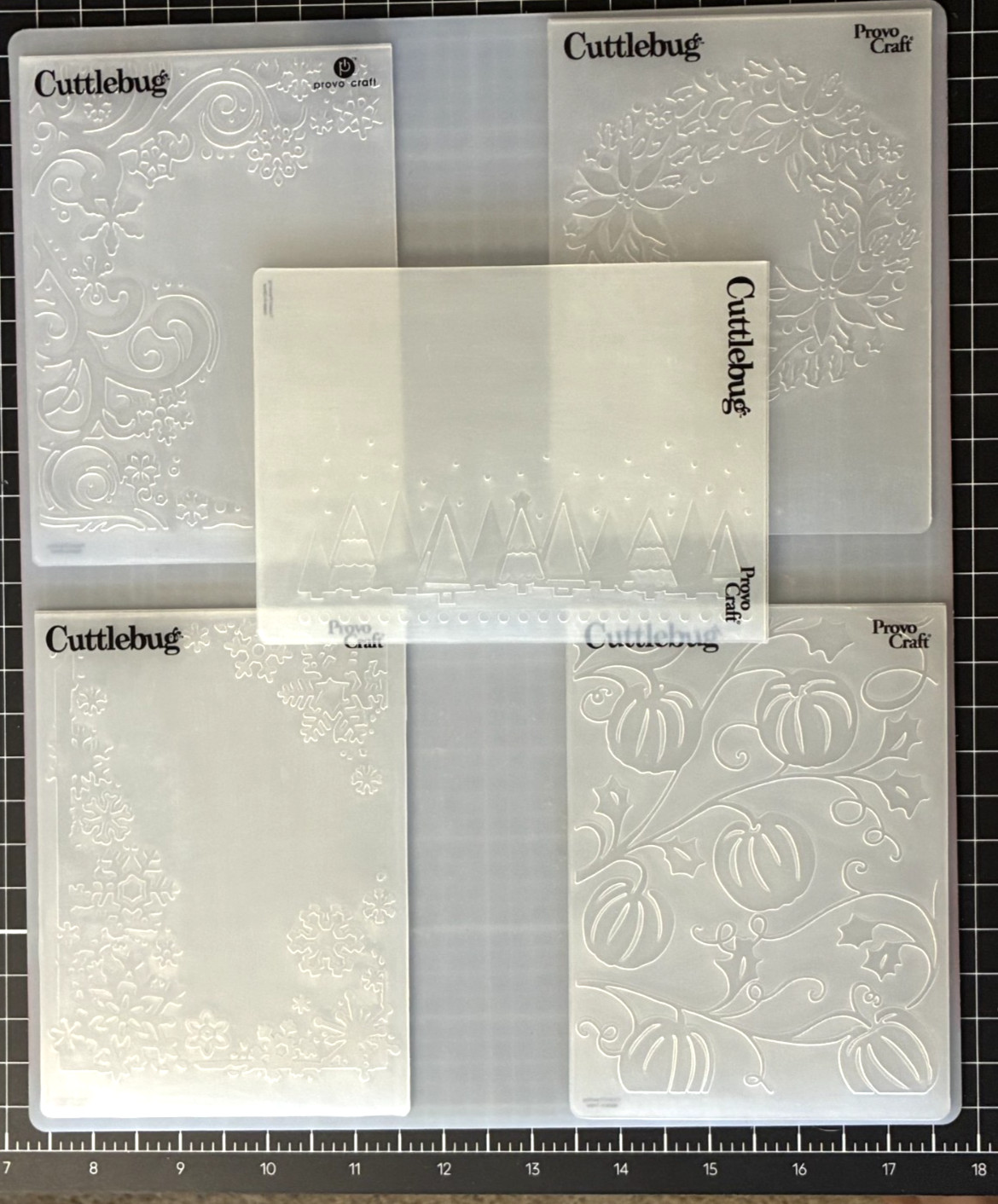 Cuttlebug Provo Craft Embossing Folder CHRISTMAS TREES, PUMPKIN SWIRL, SNOWFLAKE