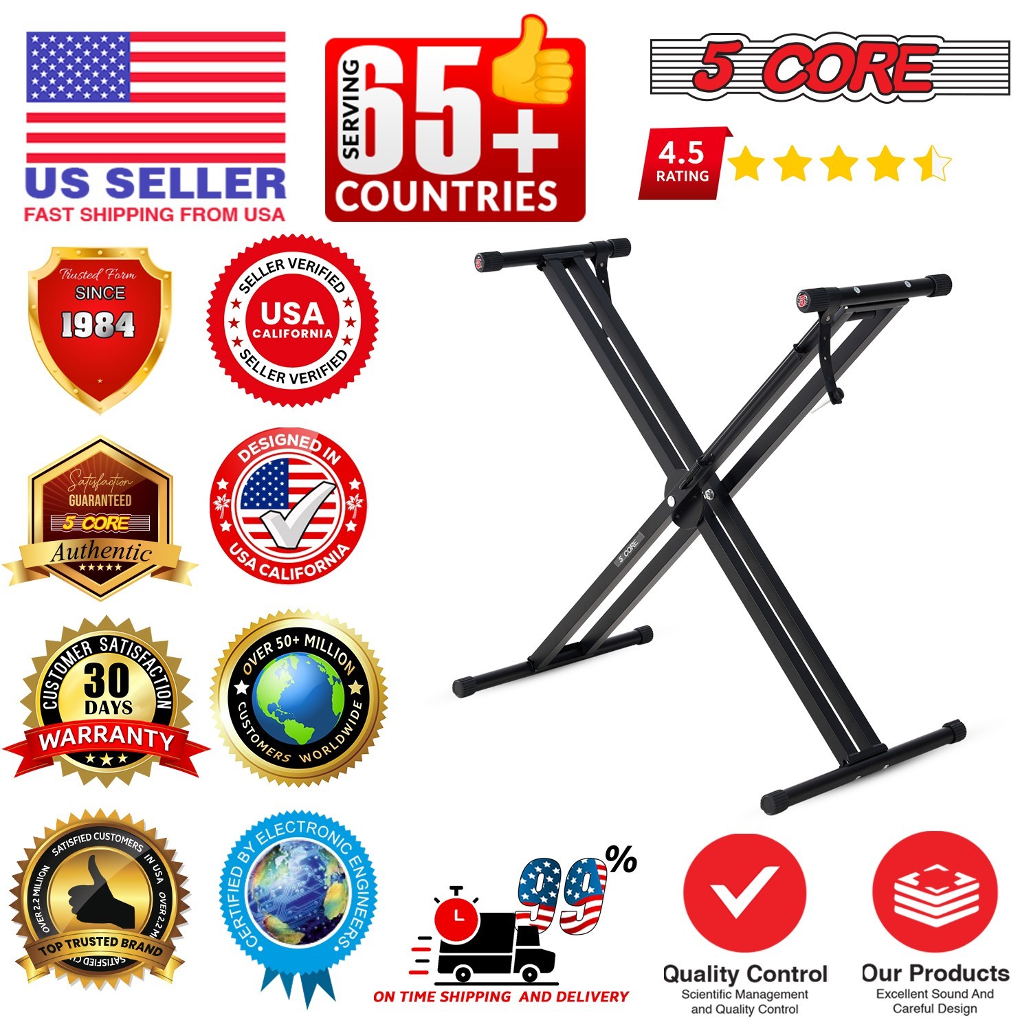 5Core Keyboard Stand Adjustable One Hand Trigger Quick Release Foldable Portable