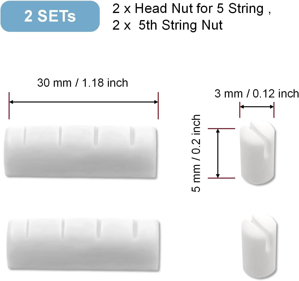 2-Pack Bone Banjo Nuts Set, 5Th String Nut & Head Nut for 5 String Banjo, Pur...