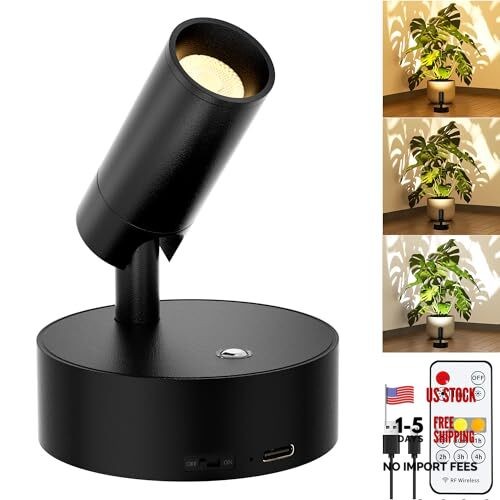 Rechargeable LED Spotlight Indoor: Wireless Battery Operated 1 Pack Black