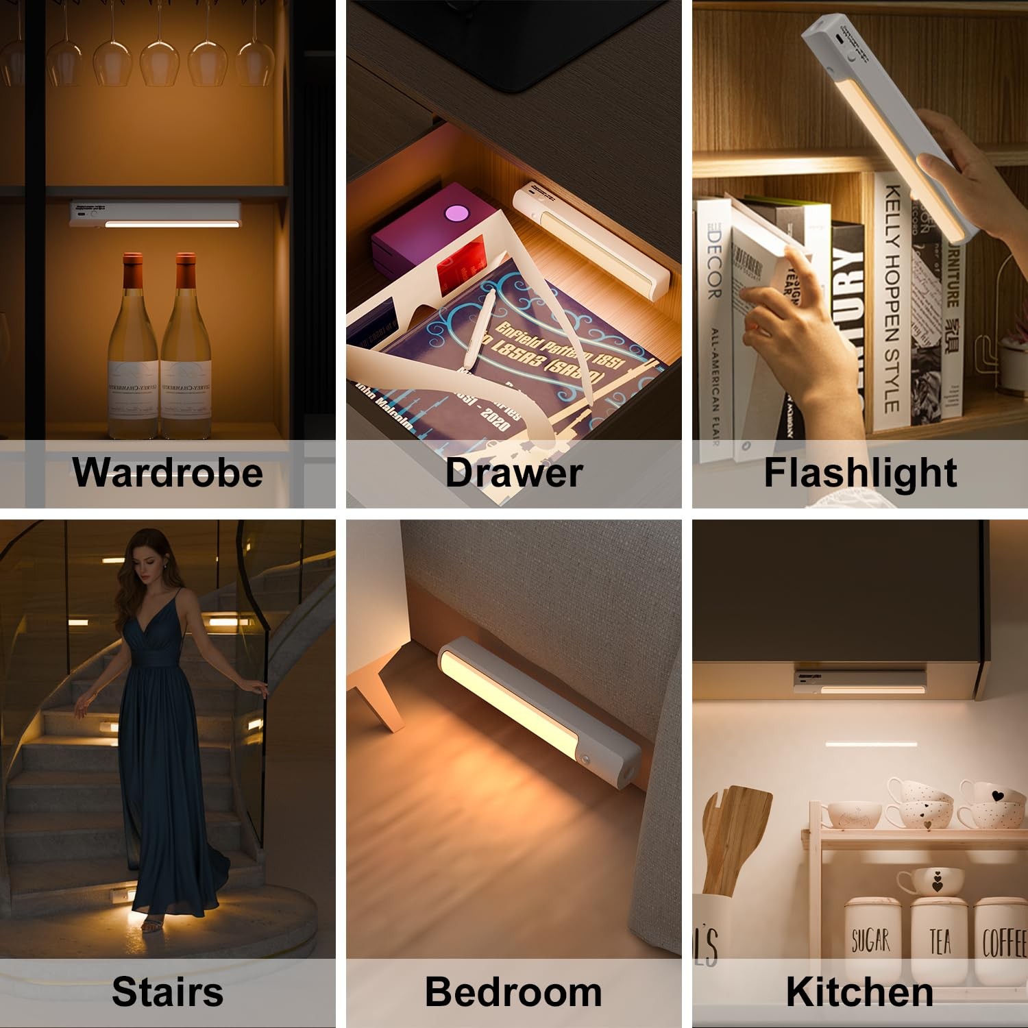 Under Cabinet Lighting Wireless Rechargeable Motion Light, 2 Pack Warm Light,...
