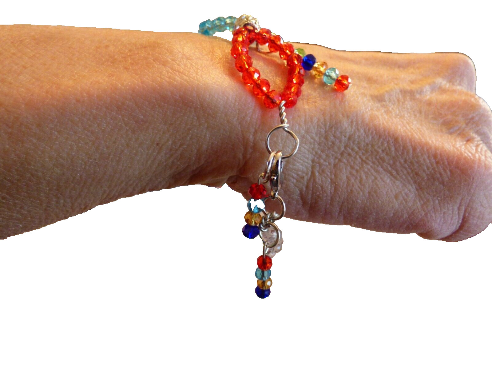 bracelet wire beads dangles rainbow lobster claw. 0273