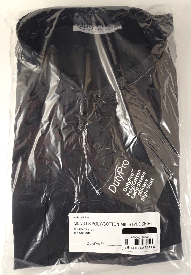 DutyPro Long Sleeve Poly Cotton Military Style Shirt, SH1440, Navy, 3X XLN, NWT