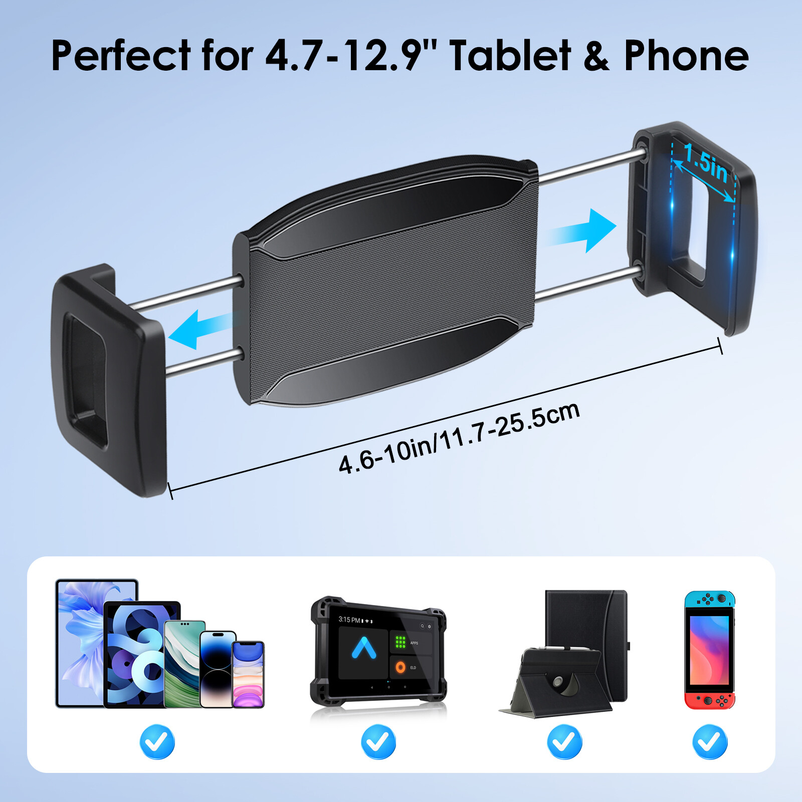 iPad Wall Mount 360° Rotating Tablet Wall Holder for 4.7-12.9" iPhone Tablet