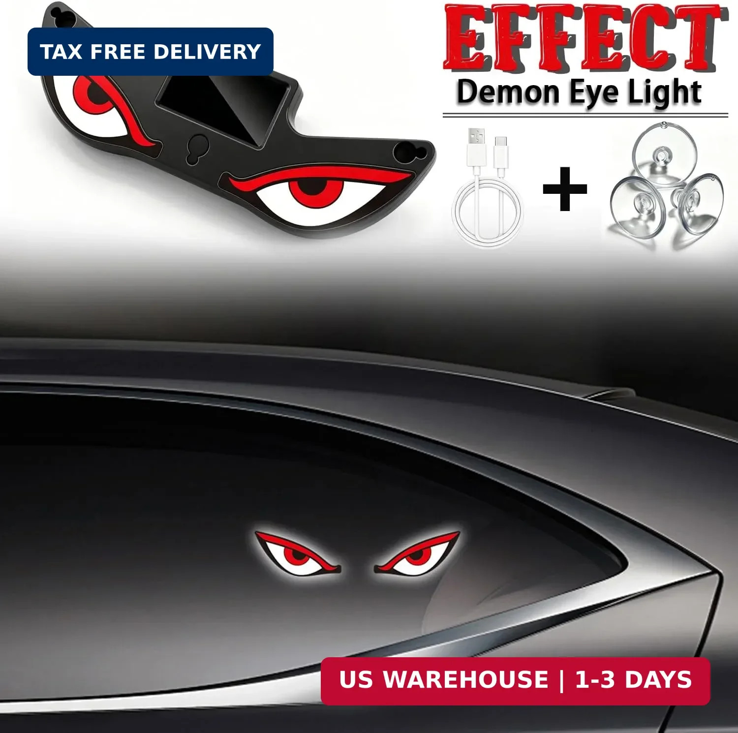 Solar Demon Eye LED Car Wireless Window Light, Devil Eye Light for Windshield Su