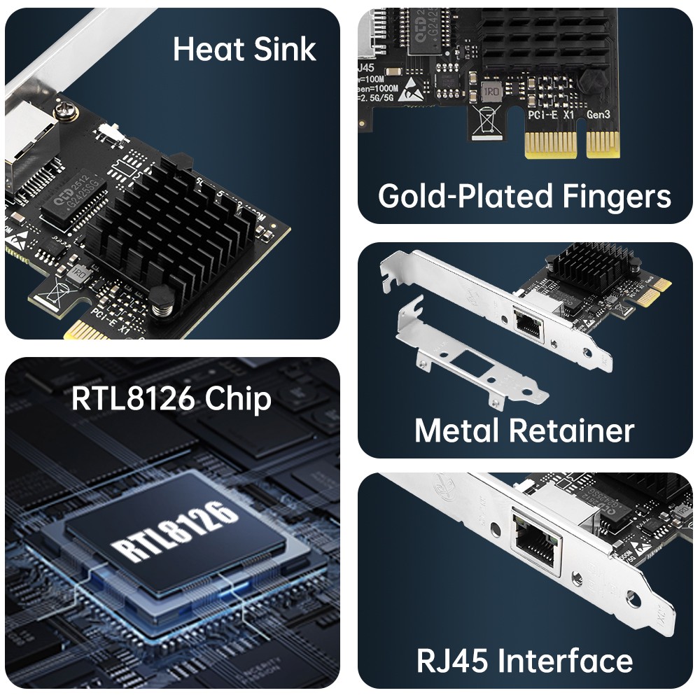 5GbE PCIe Network Card RTL8126 Multi-Gigabit Ethernet Adapter for Desktop Gaming