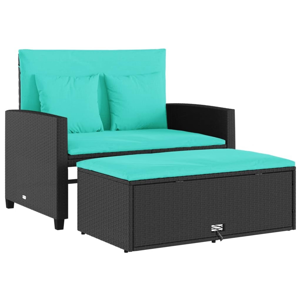Patio Sofa with Cushions 2-Seater Black Poly Rattan