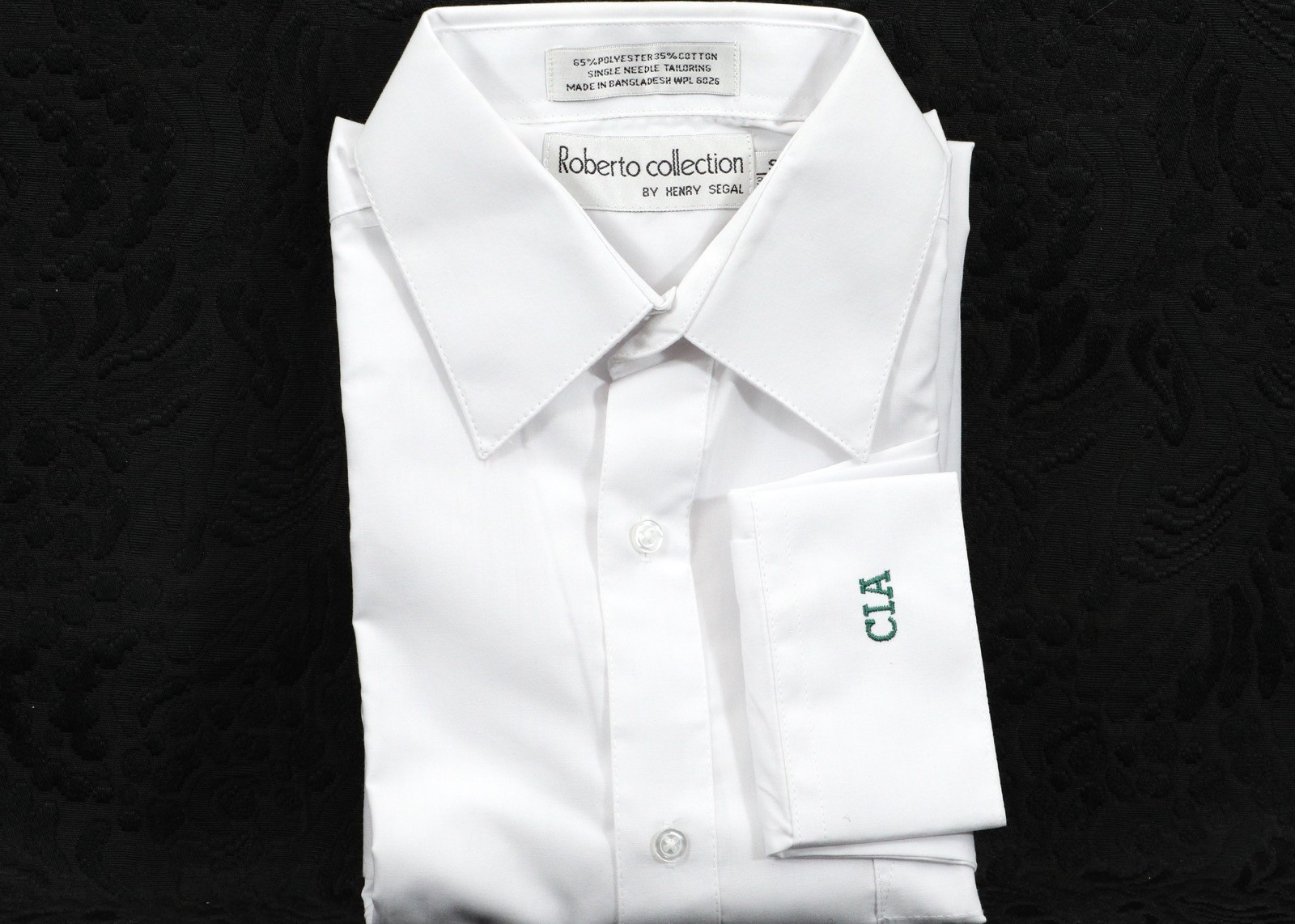 ROBERTO COLLECTION WHITE CIA Monogram Poly/Cotton Long Sleeve Shir Sz S - 34/35