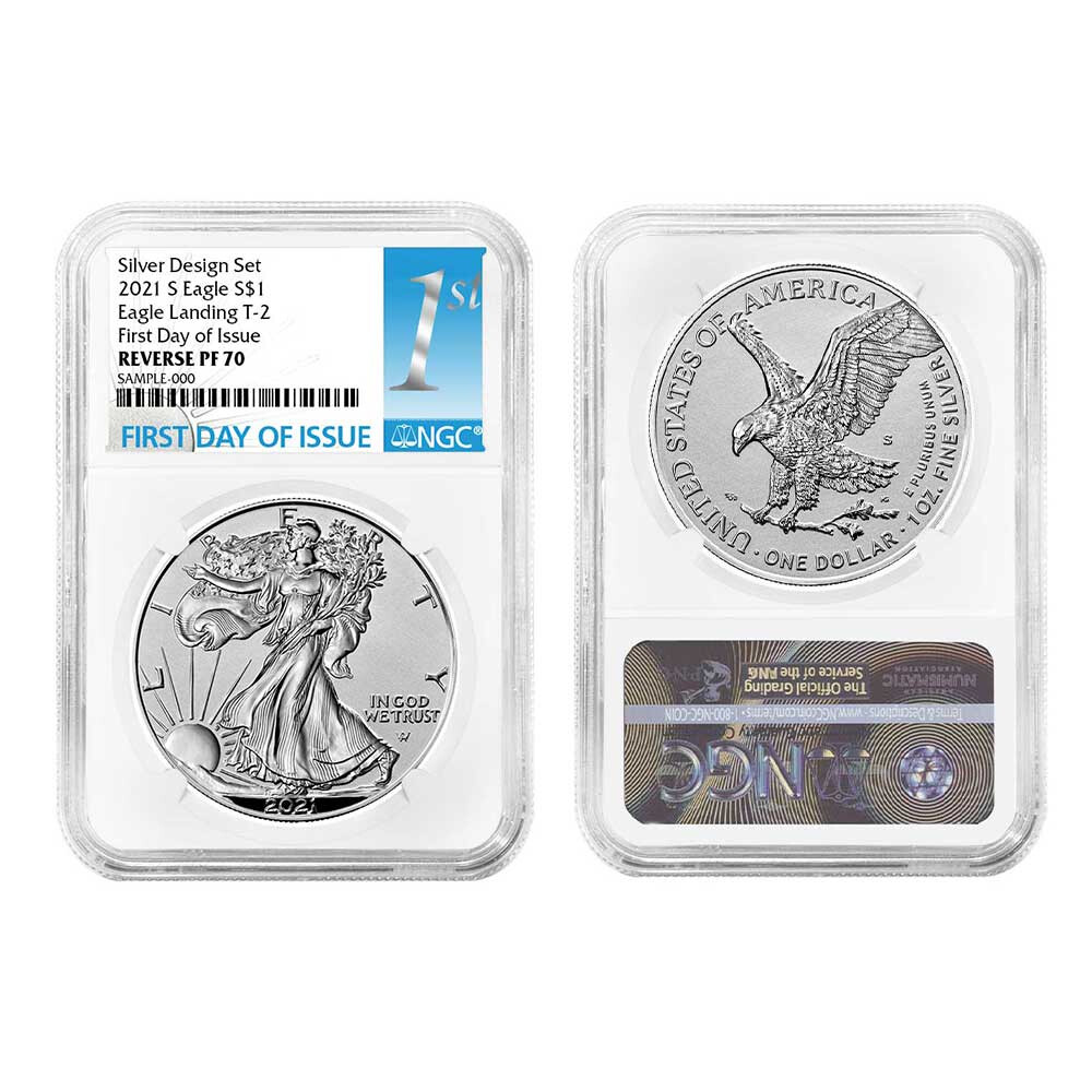 2021 Reverse Proof American Silver Eagle Designer 2pc Set NGC PF70 FDI First Lab
