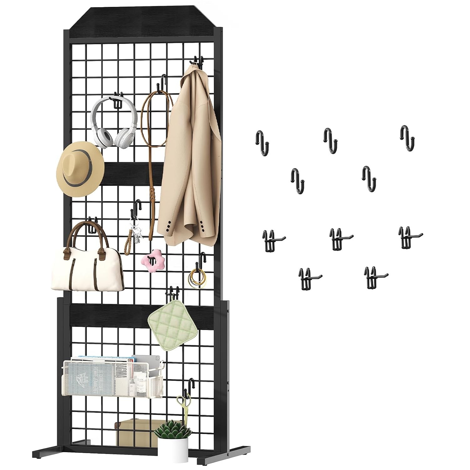 Black Grid Wall Panel Display Rack 5.6x1.7ft Gridwall Organizer Grid Display