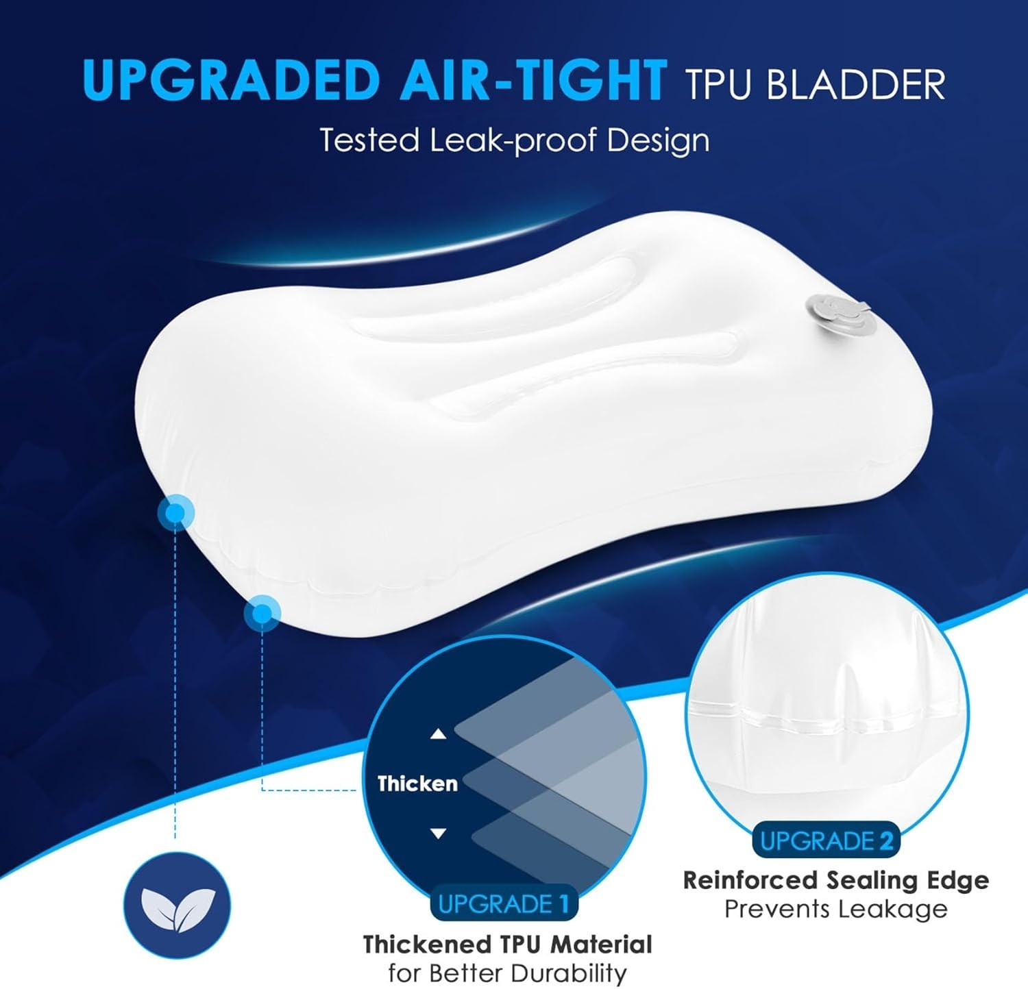 Compact Ultralight Backpacking Pillow with Leakproof TPU Bladder - Plush Support