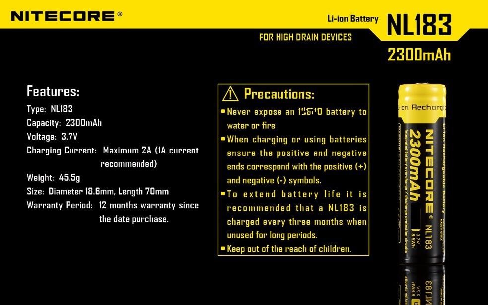 2 X Nitecore 2300mAh Protected Rechargeable Batteries NL183 for flashlights++