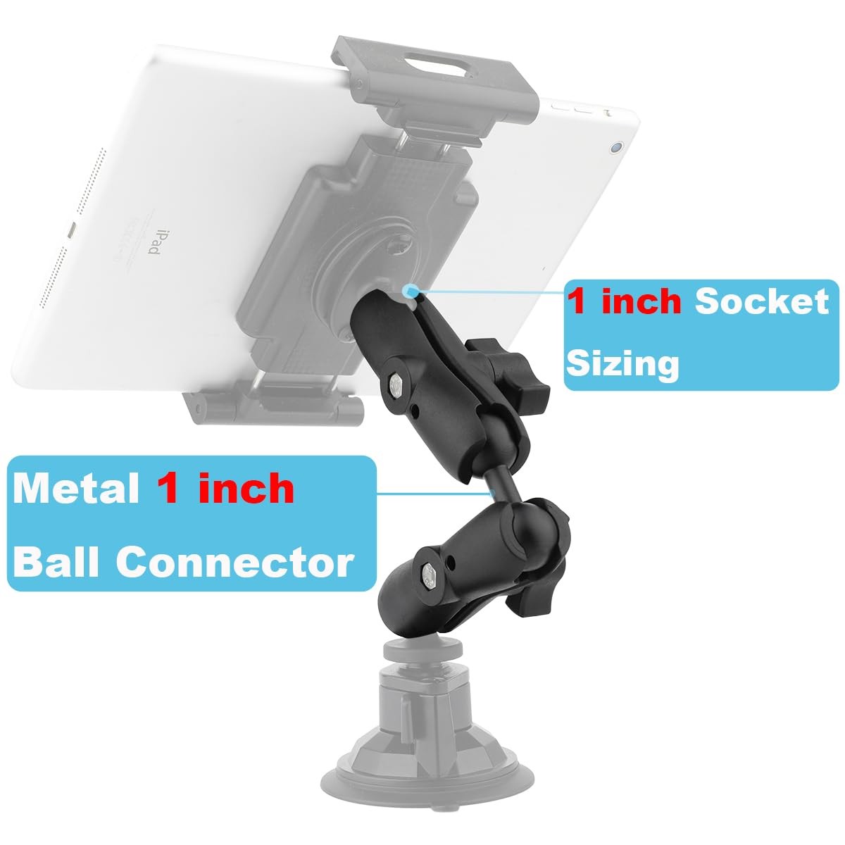 Ball Double Socket Arm with Dual Extension Ball Adapter with RAM B Size 1"