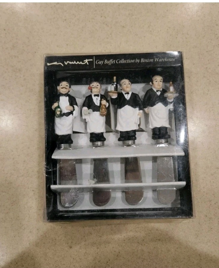 NIB 4 GUY BUFFET SOMMELIER WAITER WINE SPREADER CANAPE KNIVES BOSTON WAREHOUSE