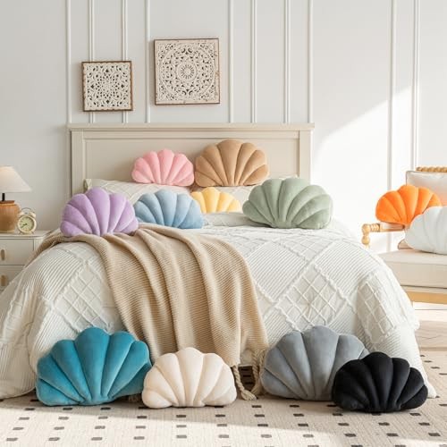 Shell Pillow, Shell Shaped Decorative Throw Pillows with Velet 18 Inches Pink