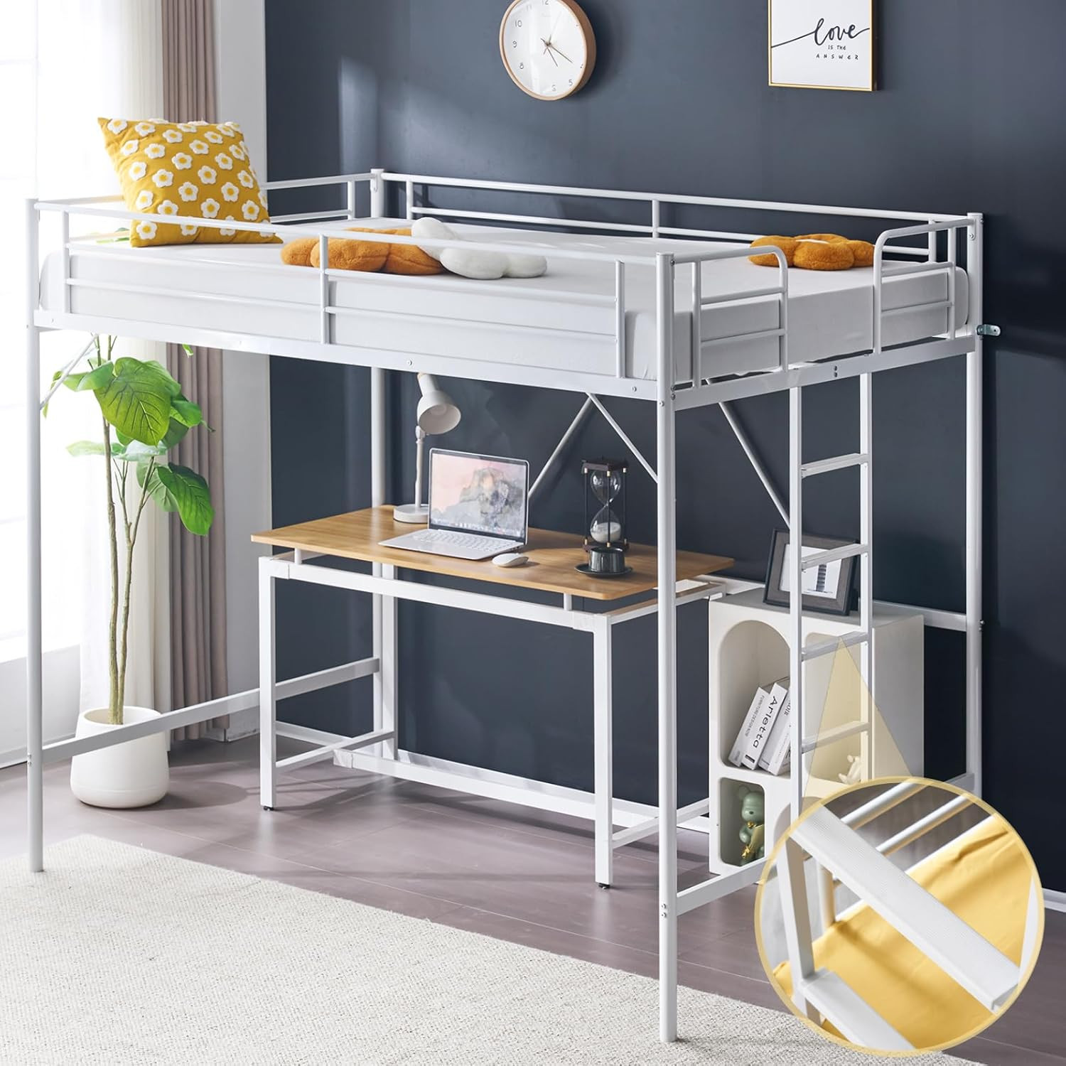 77.95"L x 56.22"W x 67.2"H Full Size Metal Loft Bed Frame Space Saving Full
