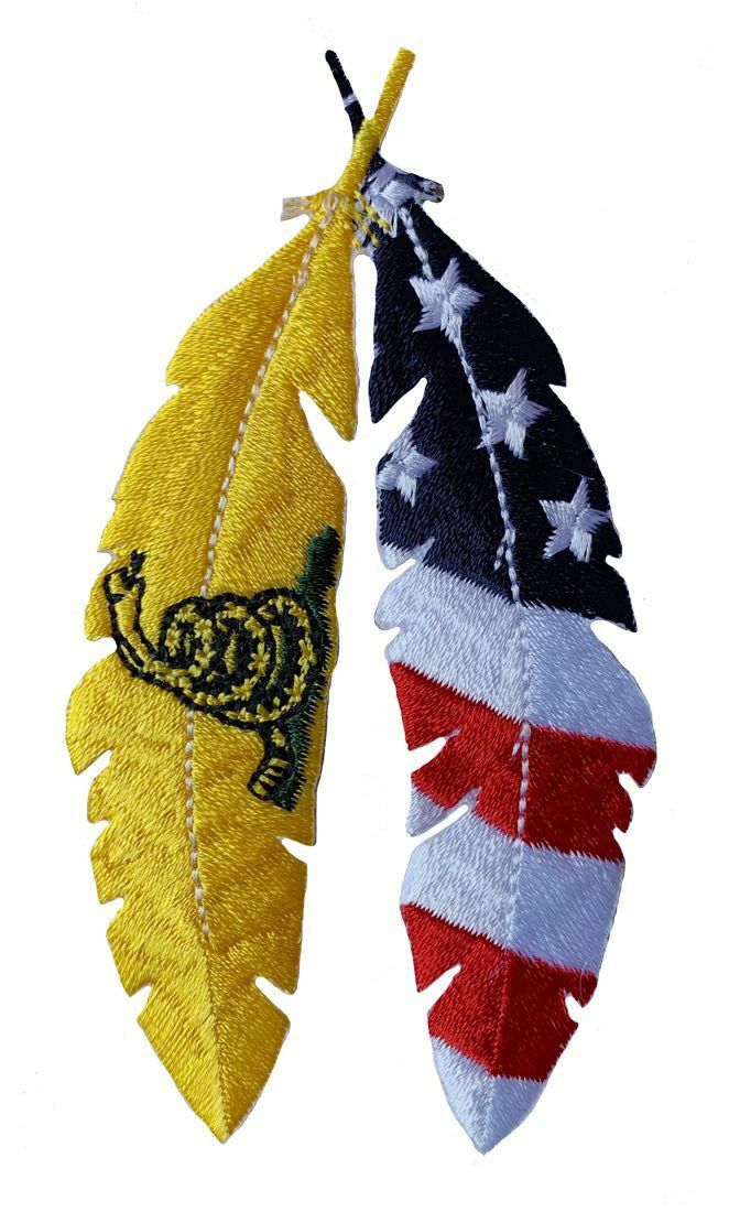 Feather Snake Gadsden USA Flag Patch (4.0 X 2.0 - IRON ON- MF11)