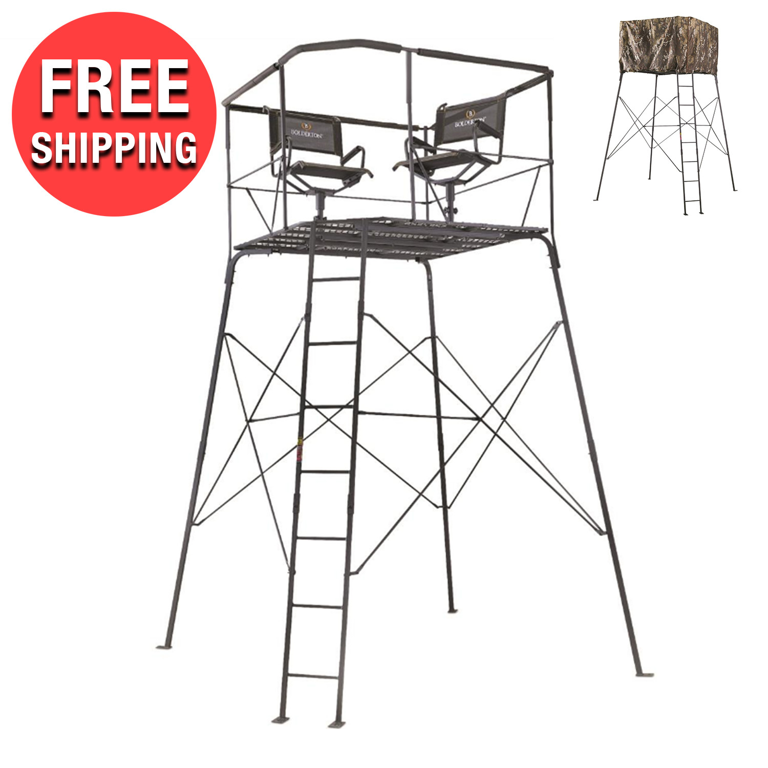 12 Feet Large 2-Man Steel Tubing Tall Stand Hunting Blind Platform Camo Curtain