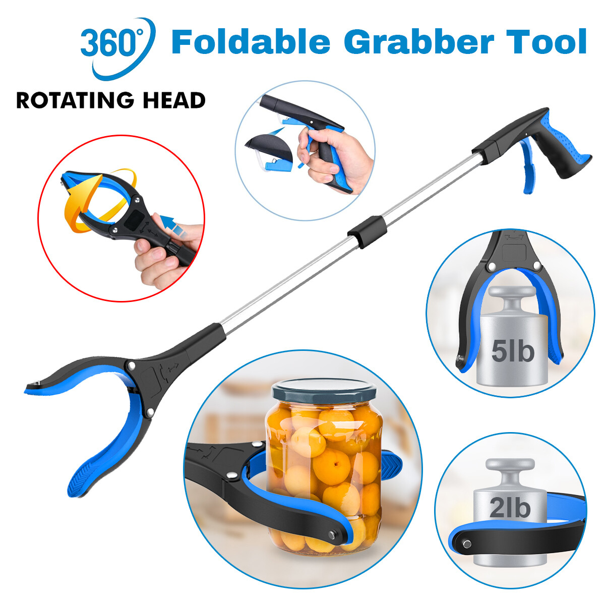 32 "Grab tools, foldable, rotating+magnet grabber reacher tool heavy duty