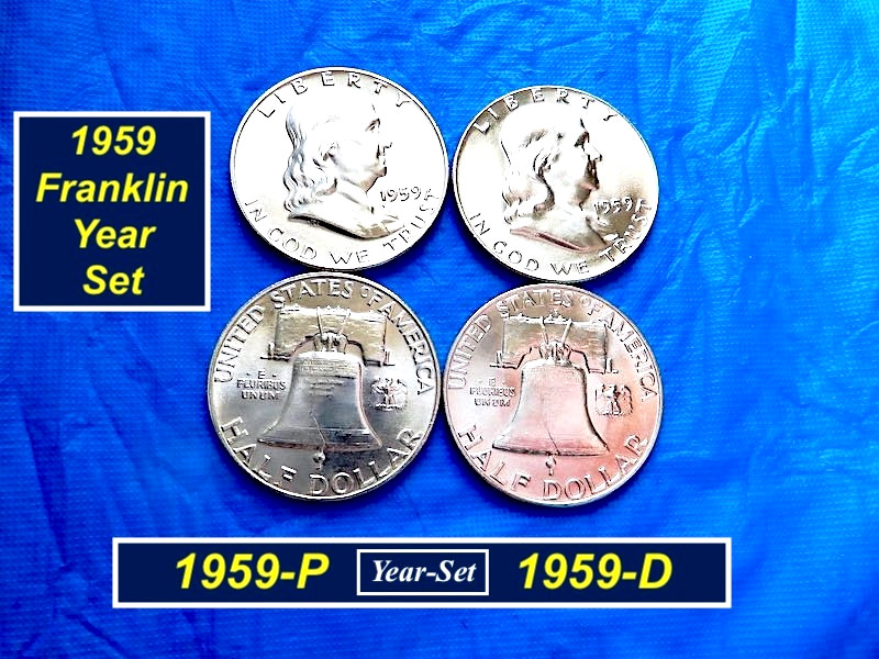 1959-P & D "Year-Set"  ➫ GEM "BU" Silver Franklins ➫ Lustrous ➫ 2 Coins ➫159ys