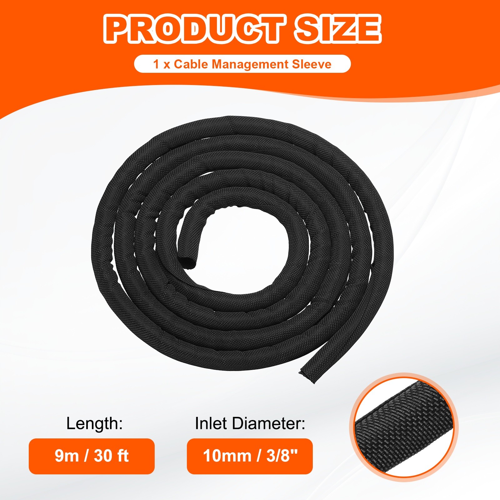 Wire Split Braided Cable Management Sleeve, Black (3/8" - 30 Feet)