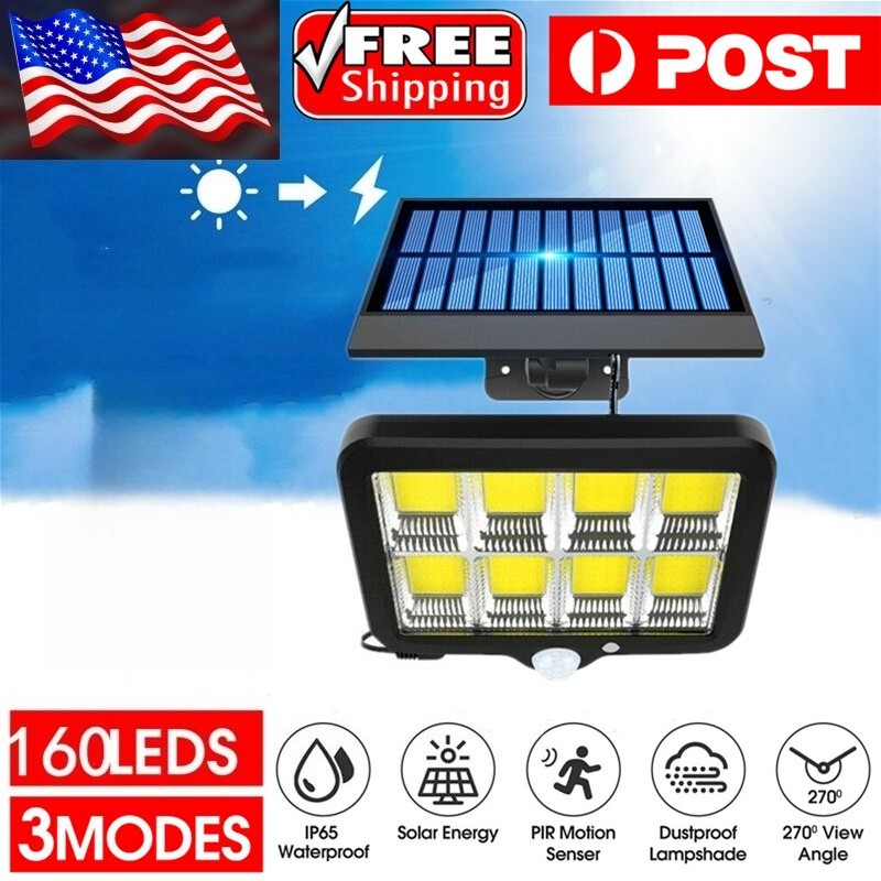 160COB LED Solar PIR Motion Sensor Garden Wall Light LED Flood Light Outdoor US