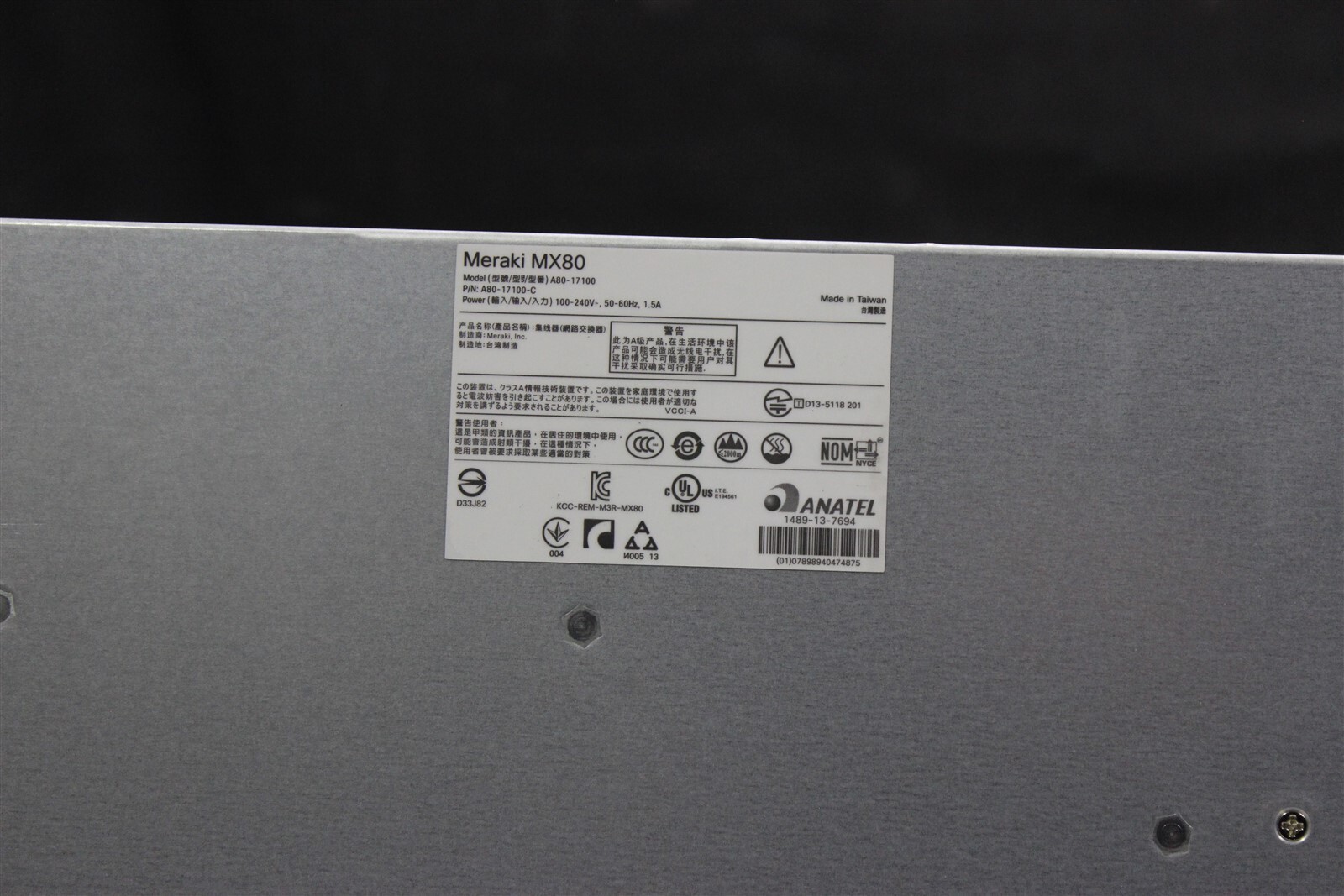 Cisco Meraki MX80 A80-17100C Cloud Managed Security Appliance