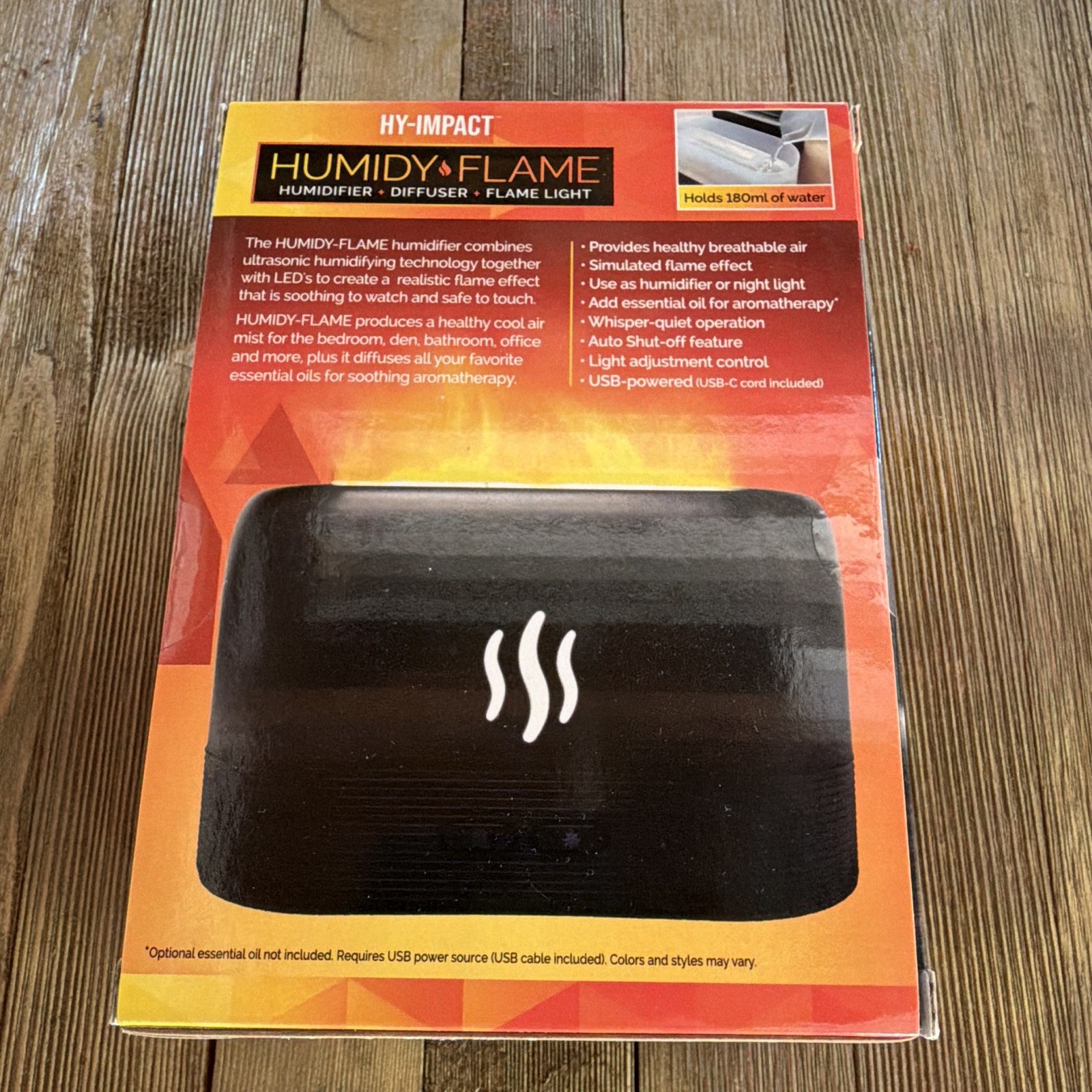 HY-IMPACT Humidy Flame Ultrasonic Humidifier Diffuser, USB 180ml Flame Light