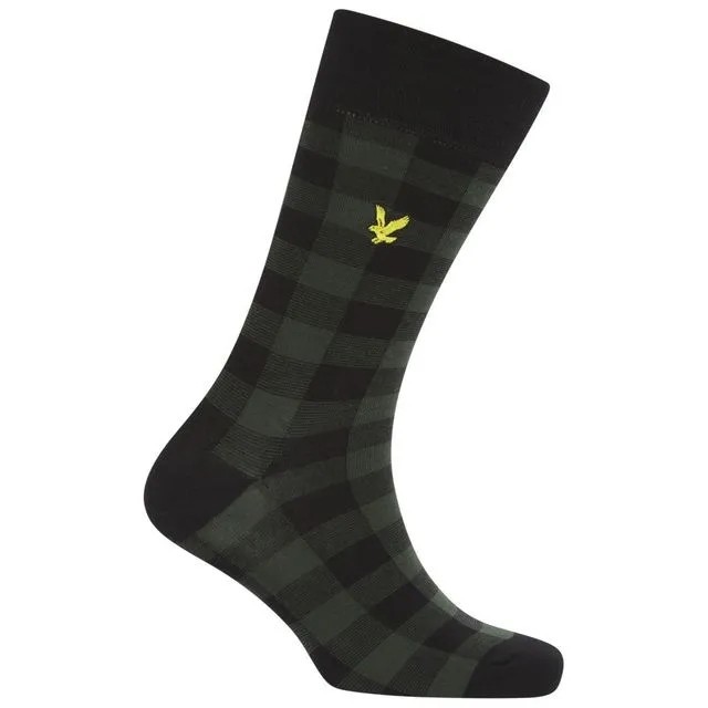 LYLE & SCOTT | Mens Black Olive Green Check Socks | One Size UK 7-11 EU 40-46