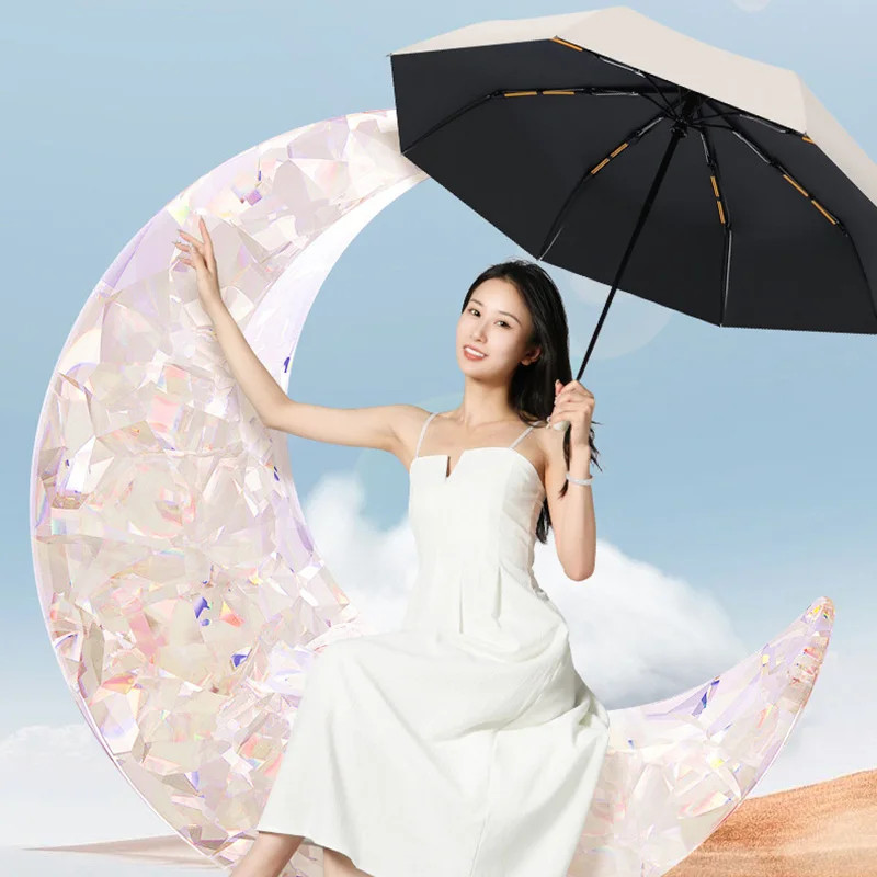 Automatic Umbrella  Bone Solid Color Automatic Umbrella Light Collapsible