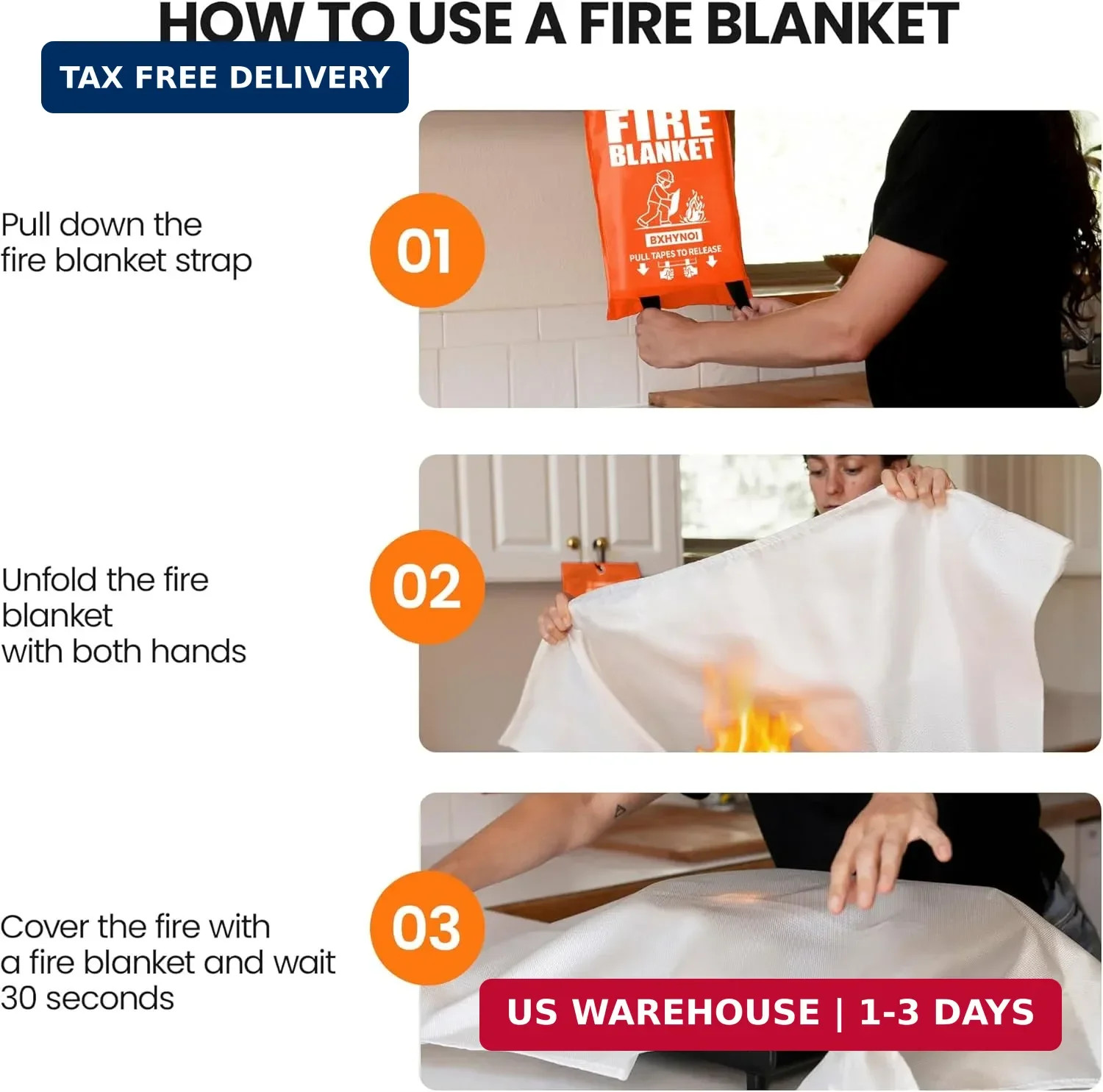 Emergency Fire Blanket 4 Pack 40"x40", Essential Fire Safety Blanket for Kitchen