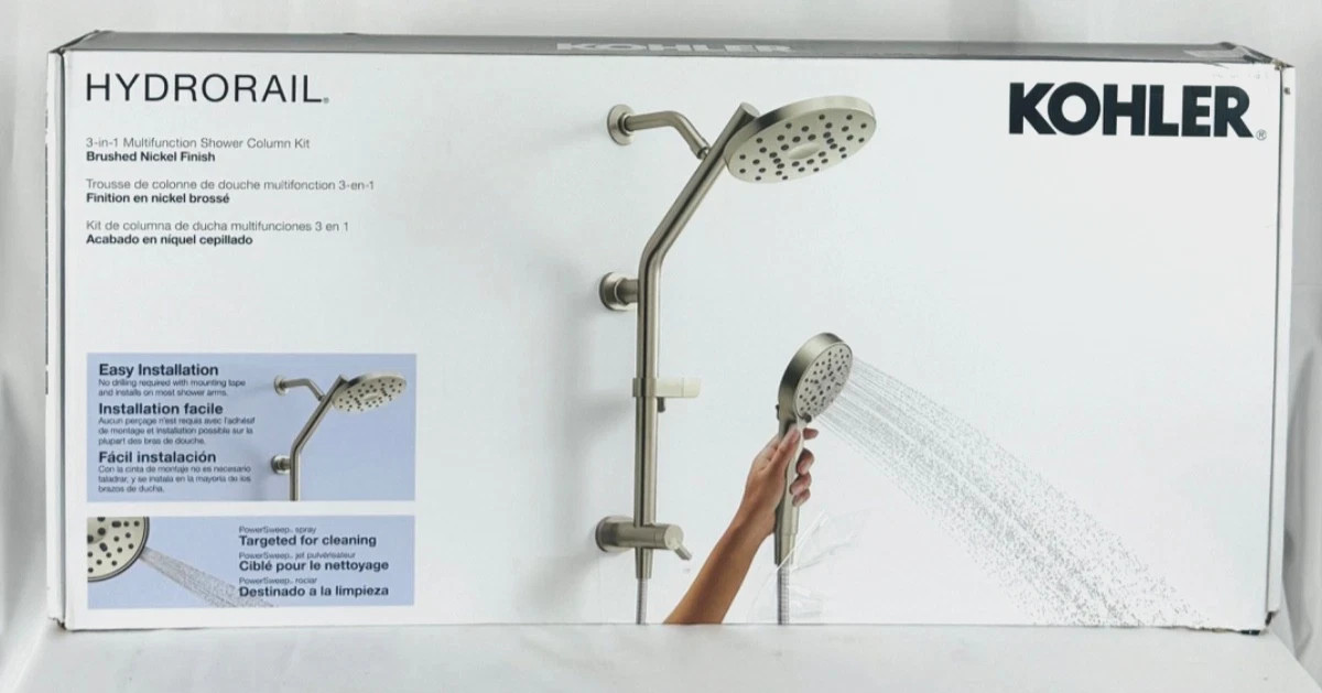 New Open Box – Kohler HydroRail 3in1 Multifunction Shower Column Kit Brushed Nic