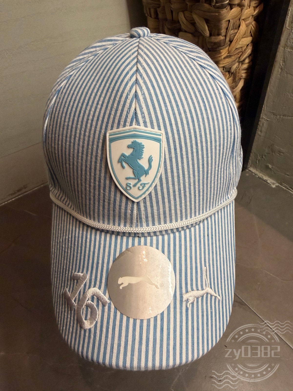 Ferrari Men's Adult Sports Casual Adjustable Blue Striped Baseball Cap Hat