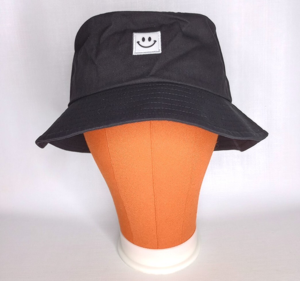 Happy Face Child One Size Black Bucket Hat New