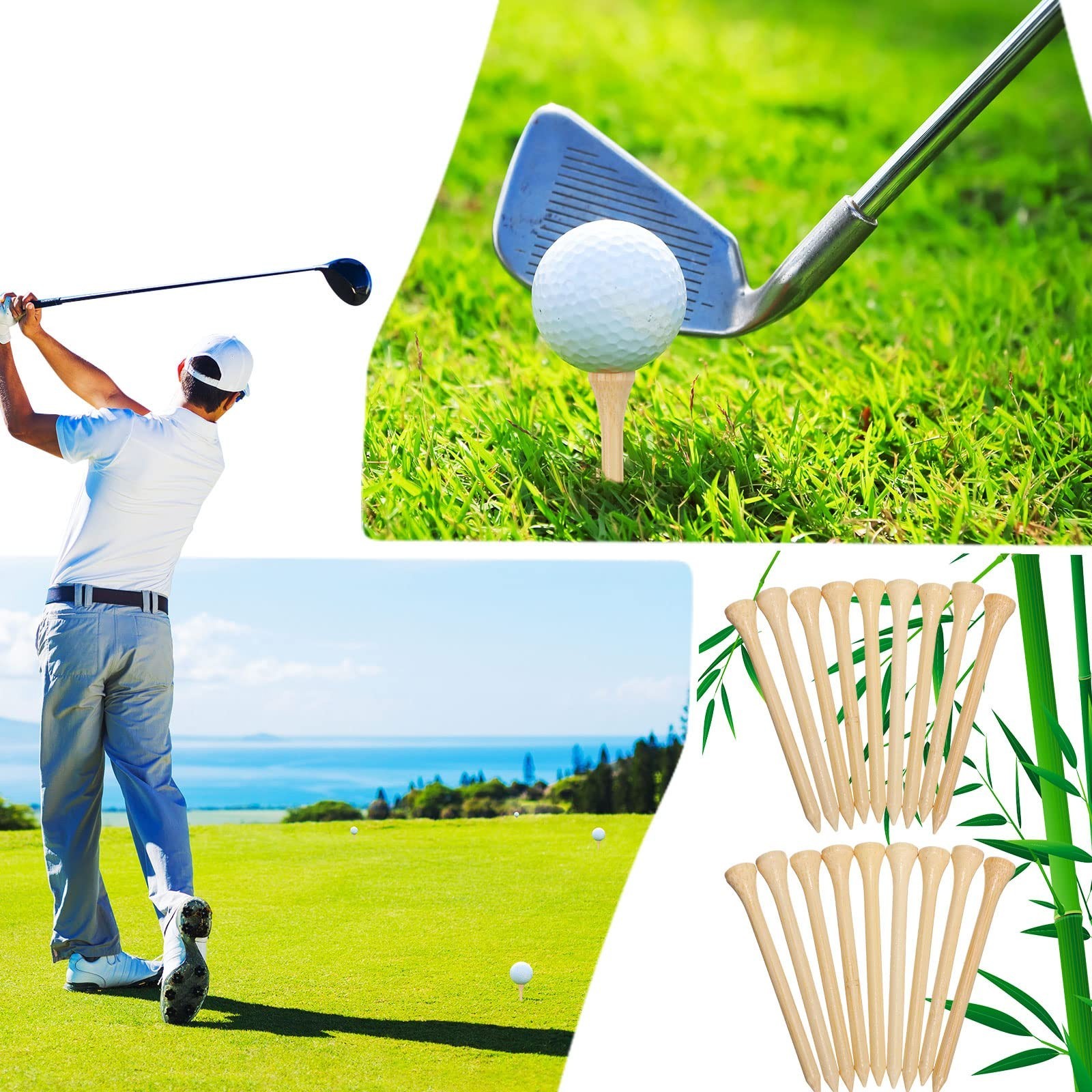 2000 Pcs Bamboo Golf Tees - Professional Bulk Set, Reduce Friction & Side Spin,