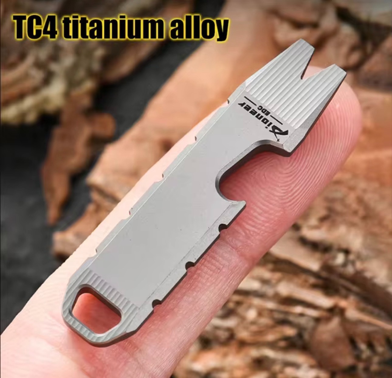 Titanium Pry Bar Keychain Multitool EDC Bottle Opener Hex Wrench Screwdriver Too