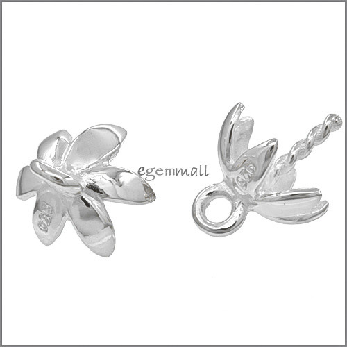 2PC Sterling Silver Flower Glue In Pearl  / Bead Cup / Cap #97037