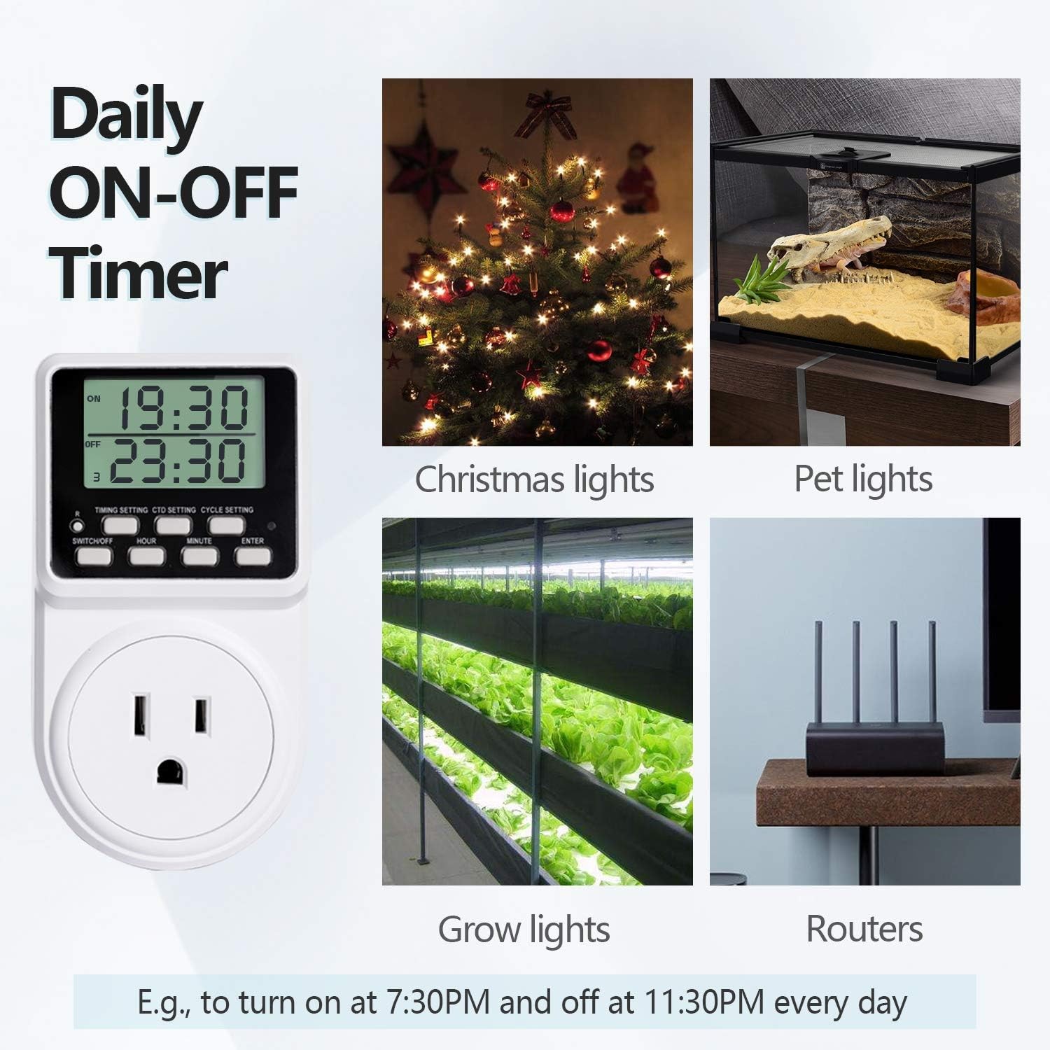 Digital Infinite Repeat Cycle Intermittent Timer Plug for Electrical White