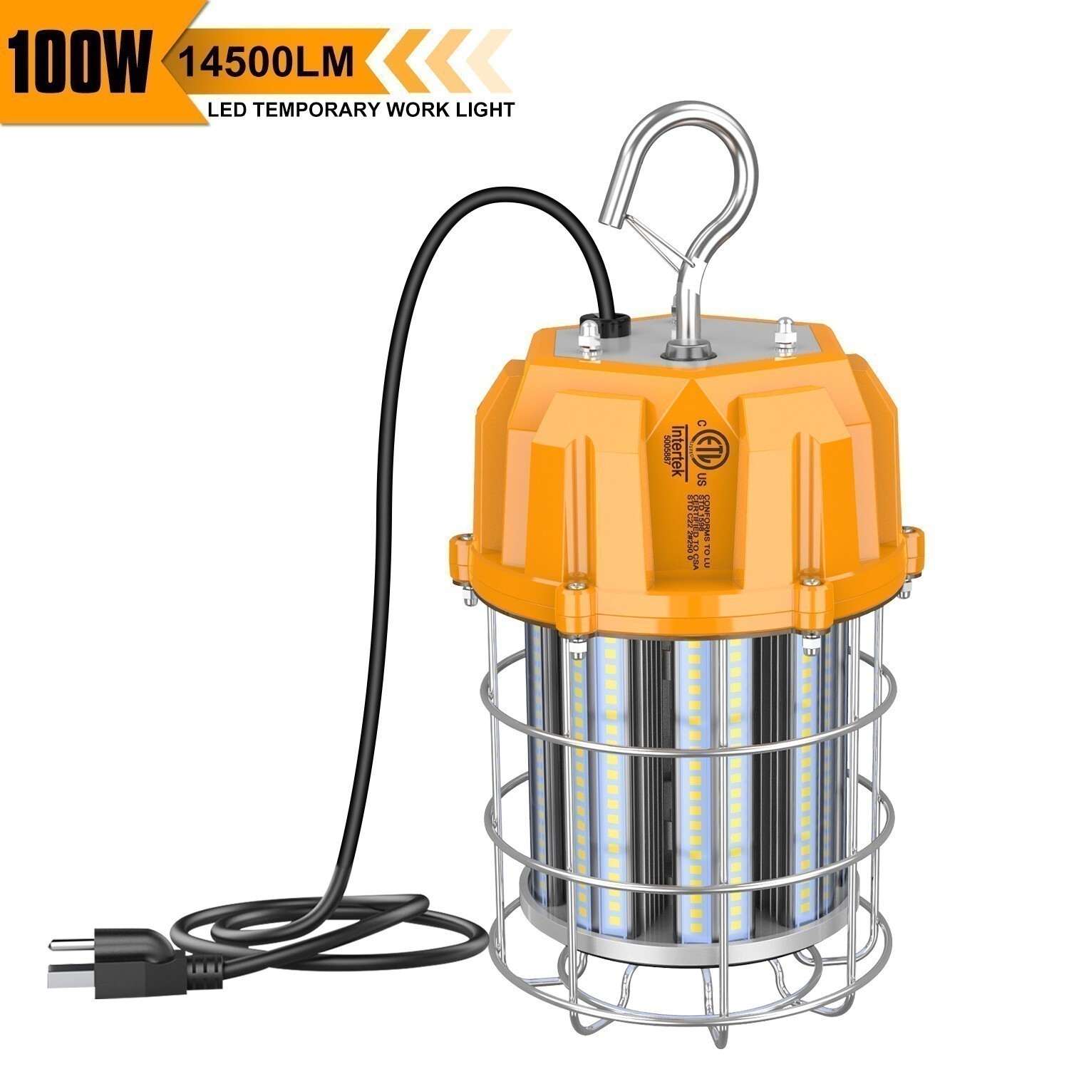 2Pack LED Temporary Work Light 100W Constructions Warehouse High Bay Light 5000K