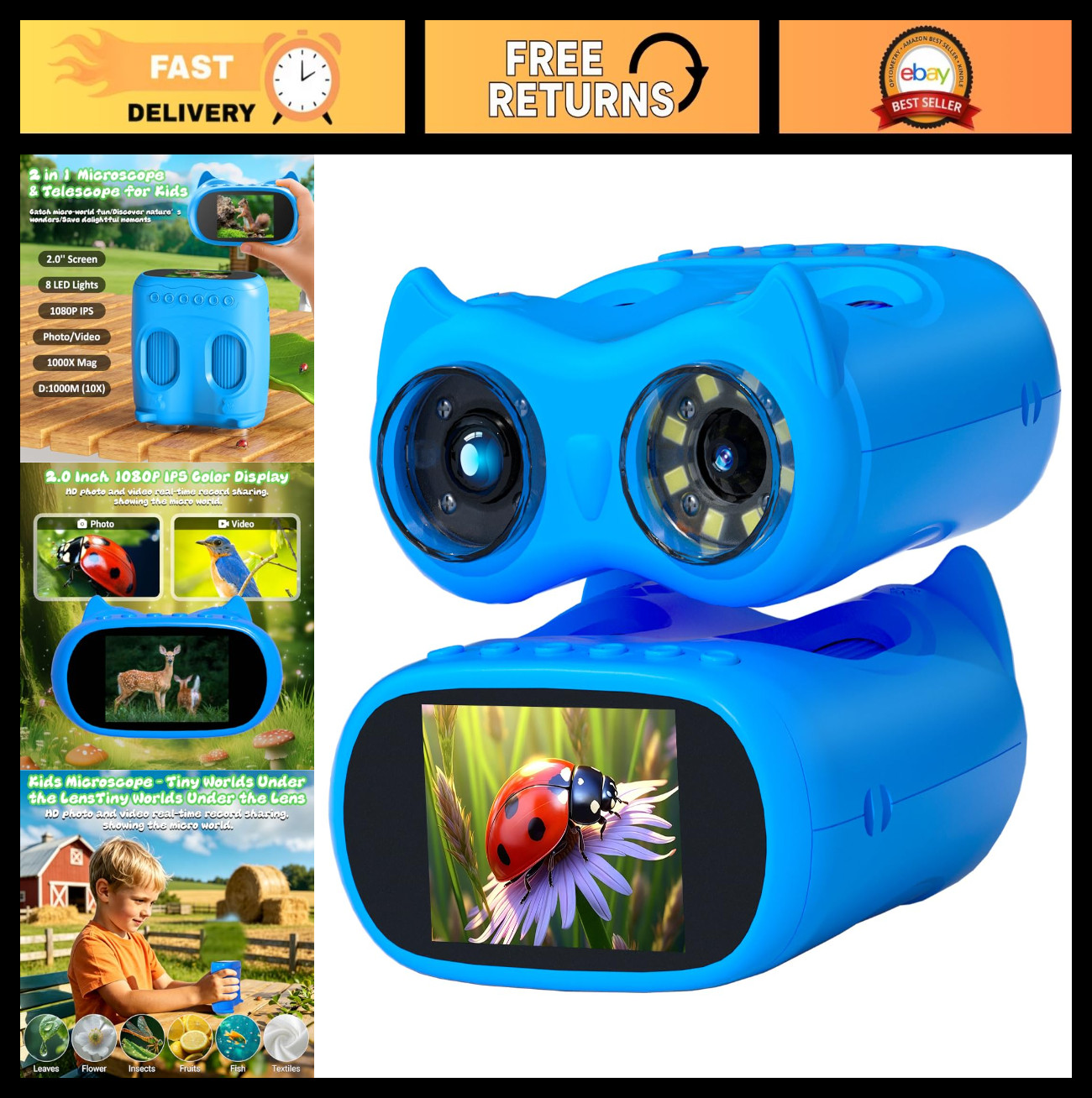 2 in 1 Digital Microscope & Telescope for Kids - 1000X Handheld Science Kit, STE