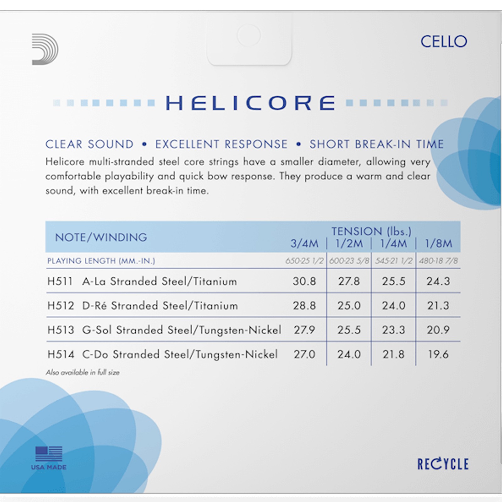 D'Addario Helicore Cello Single A String, 1/8 Scale Medium Tension, Bulk 10-Pack
