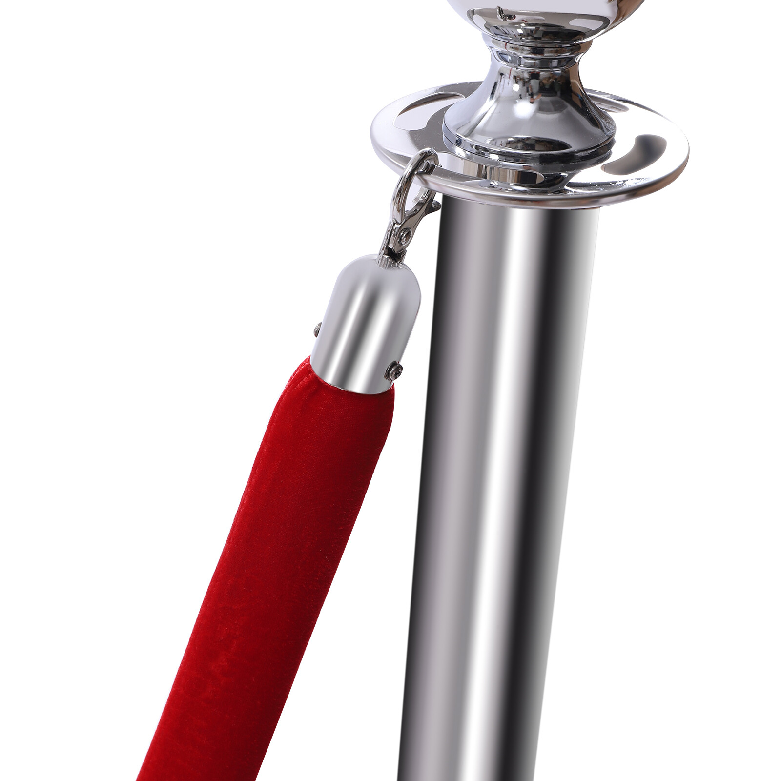 Silver 6Pcs Stanchion Posts with 4 Velvet Ropes Crowd Control Queue Pole Barrier