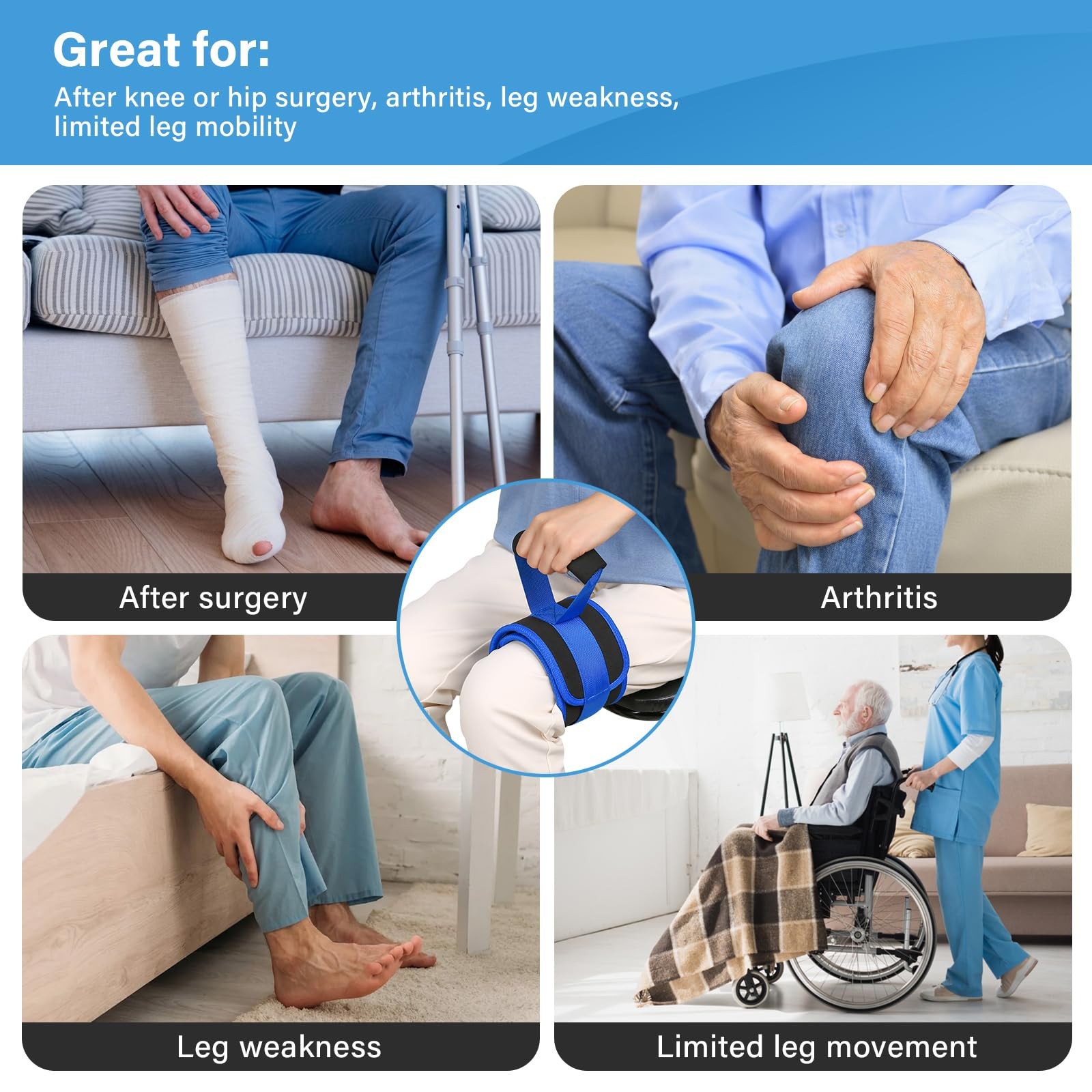 Hoomtree Leg Lifter Strap for Limited Mobility,Thigh 1 pc, Blue