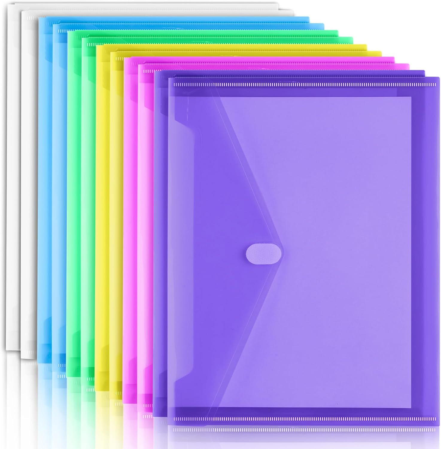 12 Pack Plastic Envelopes File Folders, Plastic Folders with Pockets, Colored...