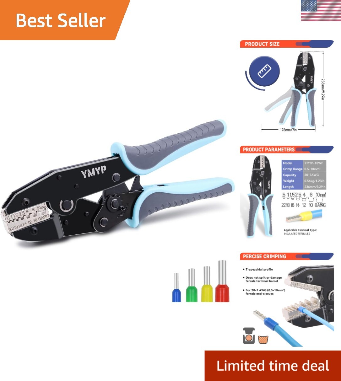 Professional Electrical Crimping Tool - Ergonomic Design for AWG 22-8 Terminals